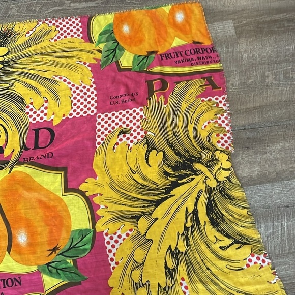 Echo Vintage Farm Orchard Produce Pear Bushel Pink Raw Edge Square Scarf - Picture 3 of 13